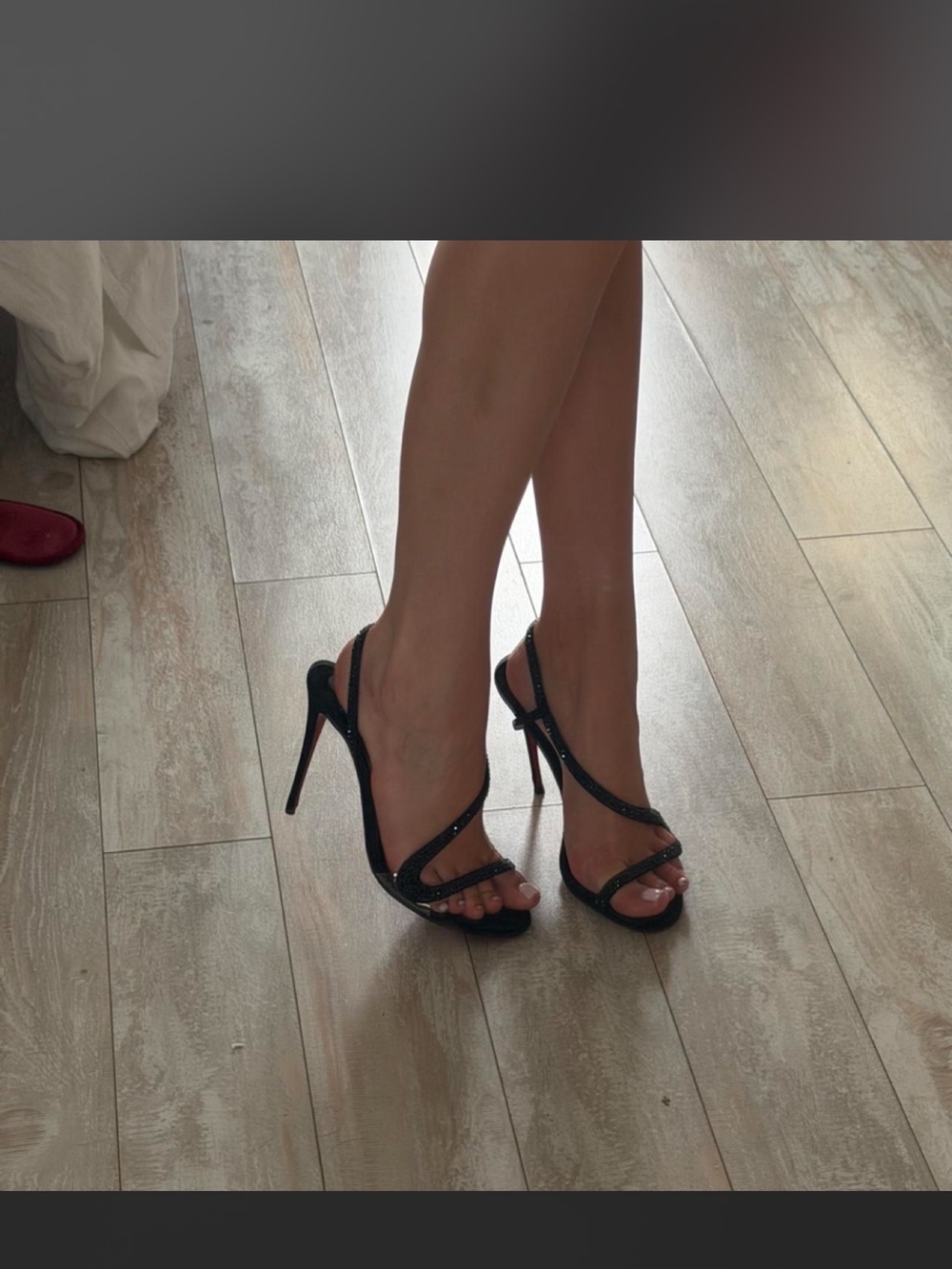 Christian Louboutin Black Crystal Strappy Stiletto Sandals with Red Sole - Picture 7 of 7